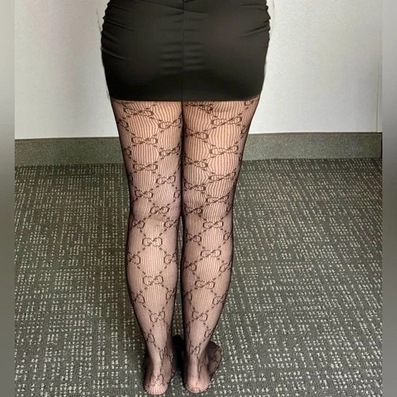 GG Black Pattern Tights - Picture 3 of 7